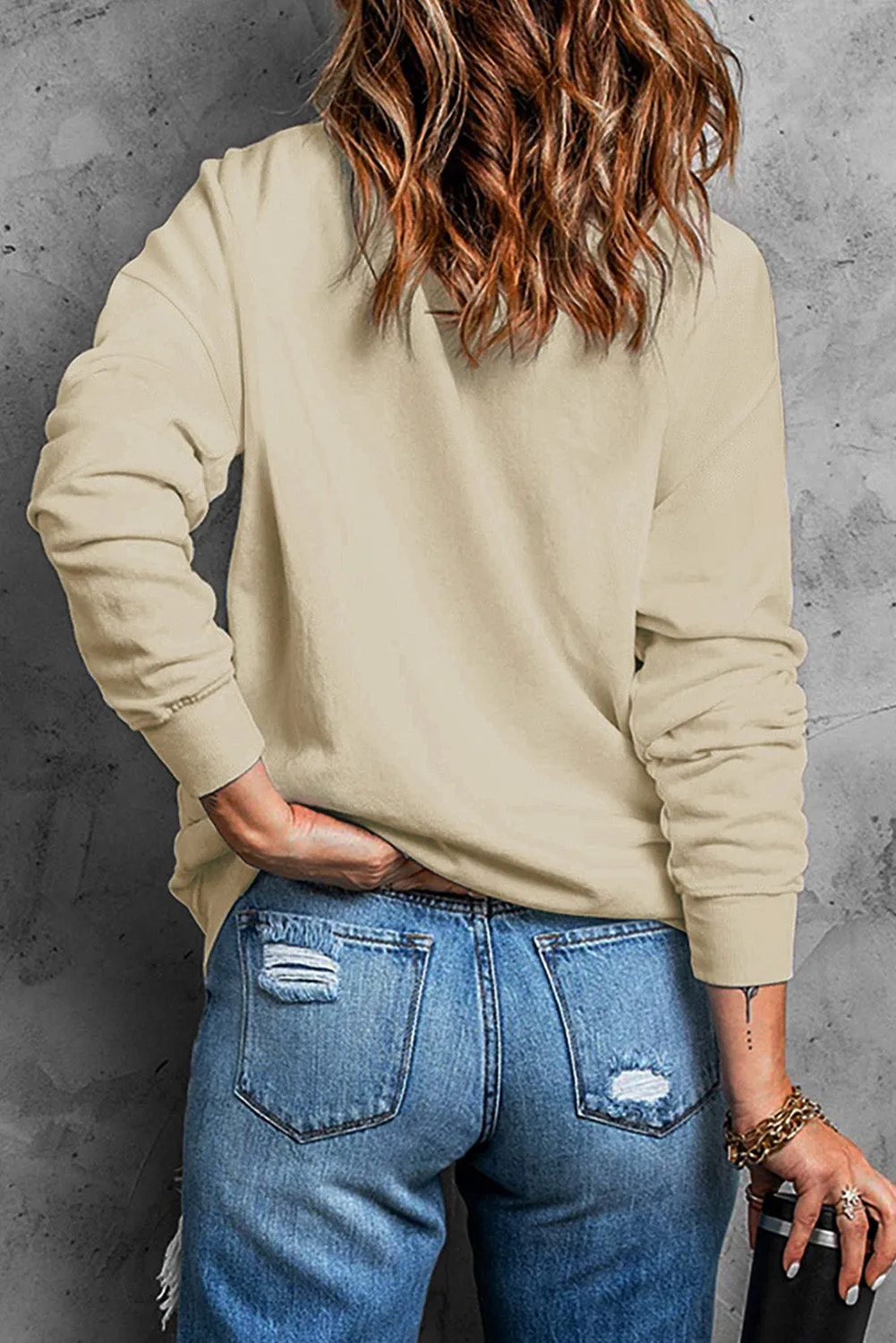 Khaki HOWDY Drop Shoulder Long Sleeve Sweatshirt