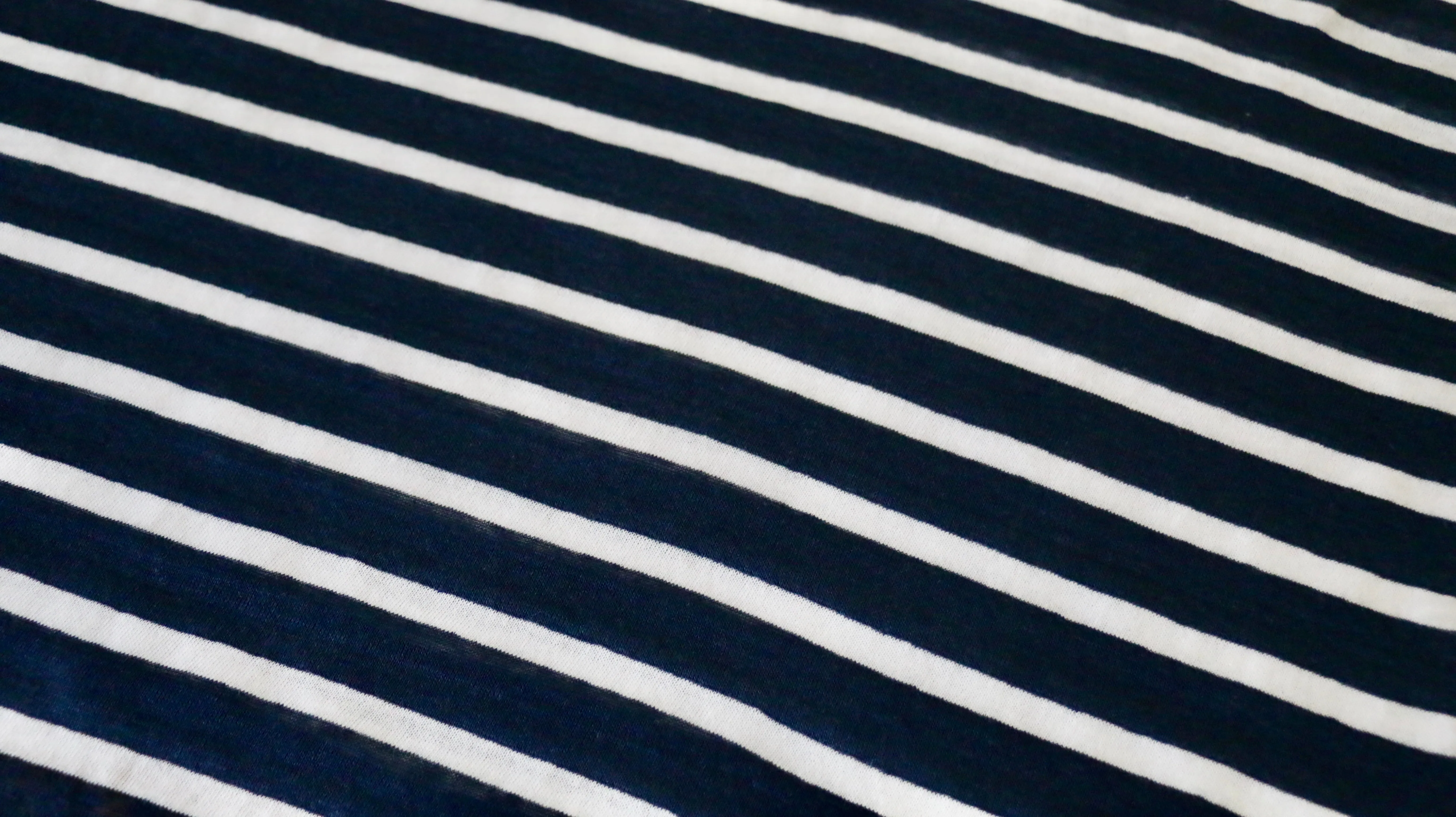 LINEN JERSEY FABRIC - Stripe design -  Navy blue and off white