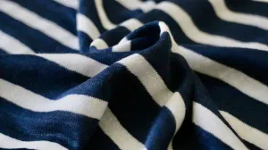 LINEN JERSEY FABRIC - Stripe design -  Navy blue and off white