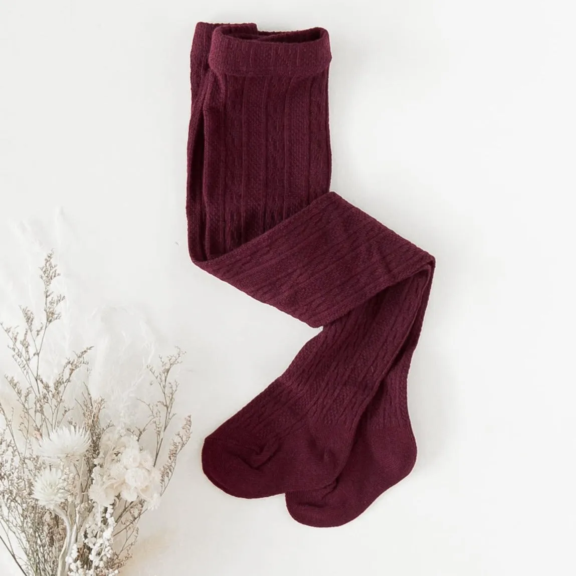Rosie Cosy Cable Knit Tights - Plum